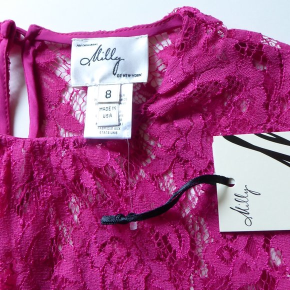 Milly Dressy 2 Piece Ivy Lace Blouse with Camisole Top Fuschia Pink USA Size 8 - Picture 5 of 10